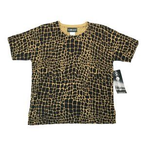 Sag Harbor Womens Top Sz M Black Tan Animal Print‎ Short Sleeve Round Neck Knit